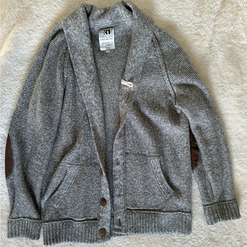 Men Knit Shawl Neck Cardigan Jacket, Large